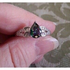 Mystic Topaz Ring Sterling Silver 925 Size 8 Signed Pear Shaped Stone